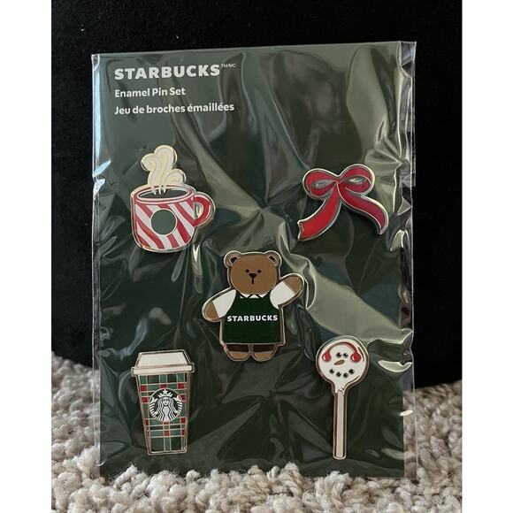 Starbucks Jewelry - Starbucks Holiday 2025 Limited Edition Enamel Christmas Pin Set of 5 NWT